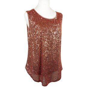 DKNY, Sleeveless Sequin Top, Dusty Pink, Size Large, Glam, Sparkly, Party